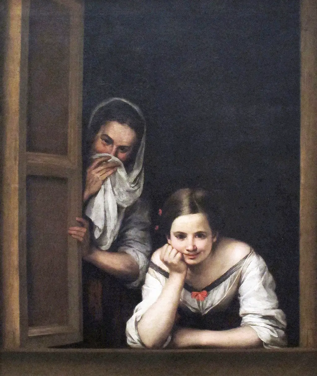 Two Women at a Window in Detail Bartolome Esteban Murillo